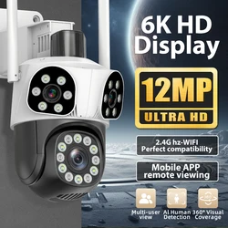 야외 IP CCTV 보안 카메라, 6K 12MP 와이파이 카메라, 10x 줌 트리플 렌즈, 트리플 스크린, 모바일 바디 감지, 생존