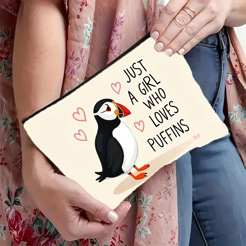 Women's Cute Puffin Print Makeup Bag, Multifunctional
