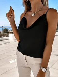 2025 Summer V Neck Ruffles Backless Blouse Women Solid Spaghetti Strap Blouse Shirts Tops Elegant Office Lady Sleeveless Blusas