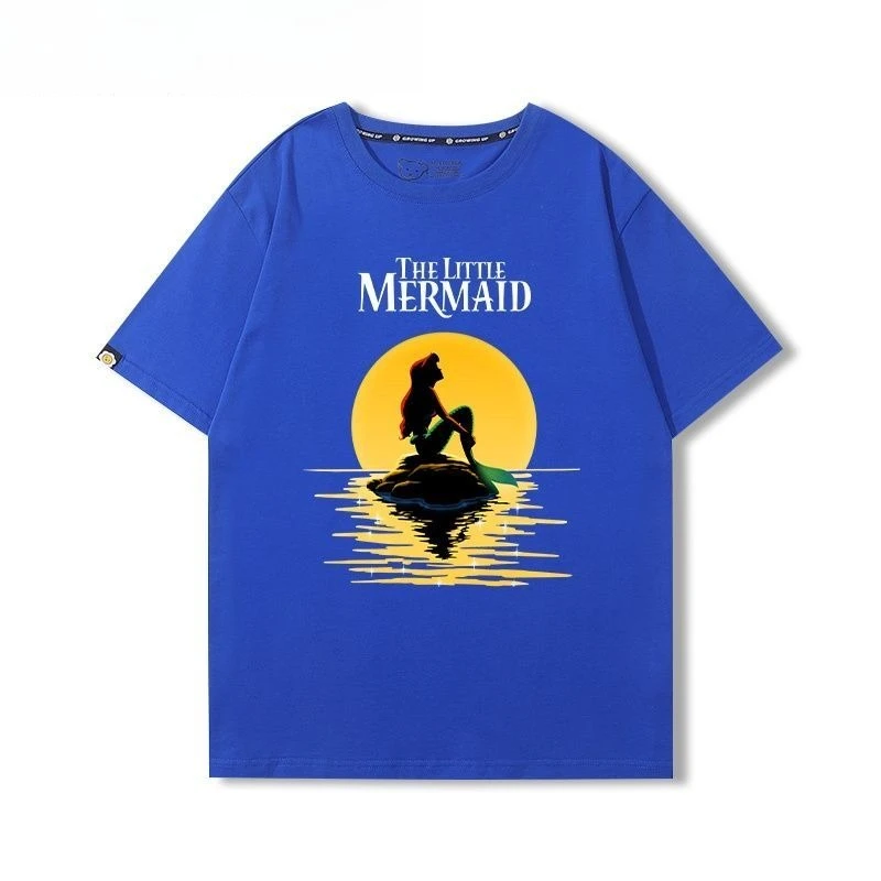 

combhasaki Disney Princess Little Mermaid Tinker Bell Belle Villain Prints Short Sleeve Tee Men Women Summer Cotton Casual Tops