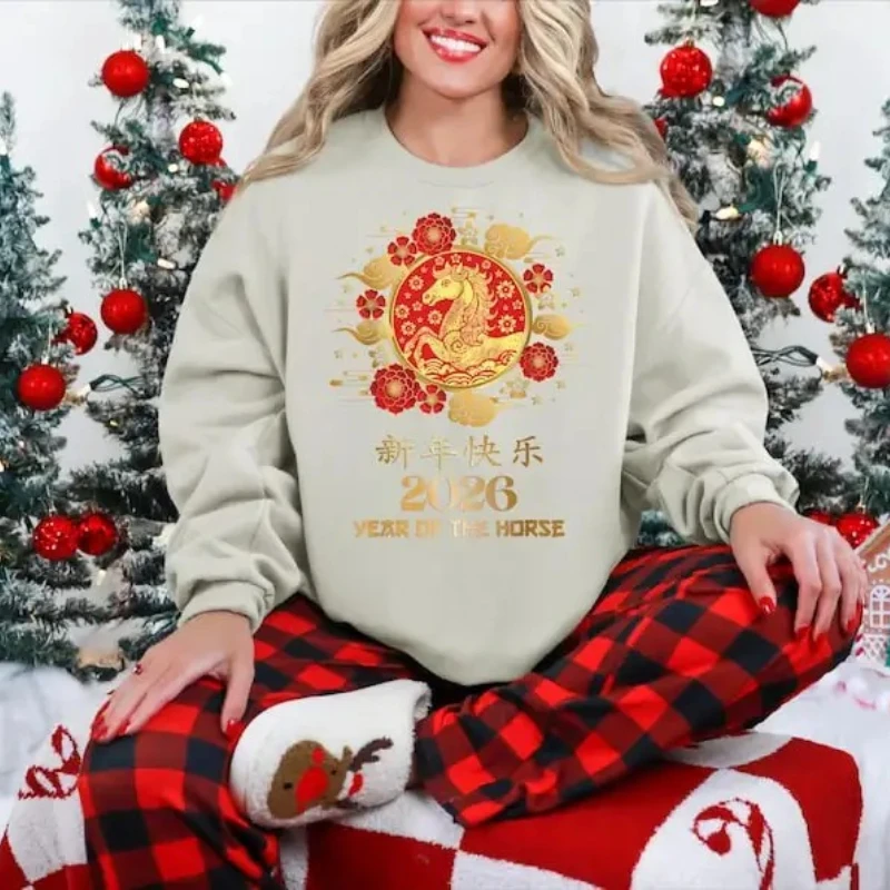 

2026 теплая толстовка Lucky Zodiac Fire Horse, новогодний подарок для влюбленных, одинаковые китайские толстовки для взрослых на осень и зиму