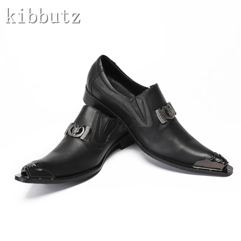 Männer Schwarz Echtes Leder Business Schuhe Luxus Design Metall Kappe Bucke Slip Auf Loafers Männlichen Abend Party Hochzeit Schuhe