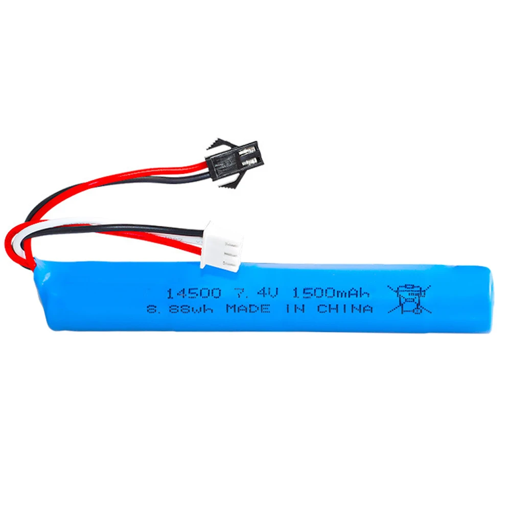 7.4V 1500mAh Li-ion Battery SM-2P Plug 14500 Battery 2S For Electric Toys water bullet gun Mini guns Battery Parts Accessories