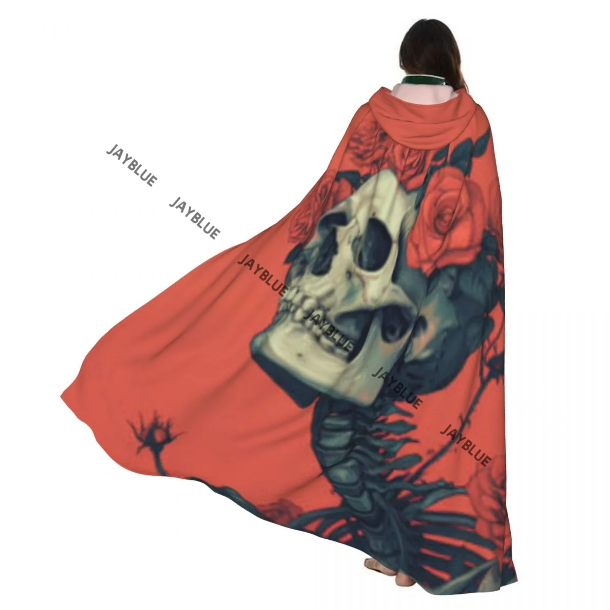 

Двусторонний плащ унисекс с капюшоном для взрослых вампиров, плащ-скелет с розами