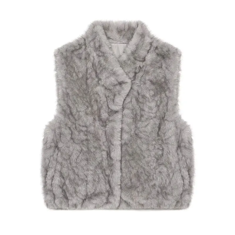 Nlzgmsj 2026 Autumn Winter Women Faux Mink Fur V Neck Sleeveless Gilet Soft Warm Plush Waistcoat Lady Fashion Outerwear