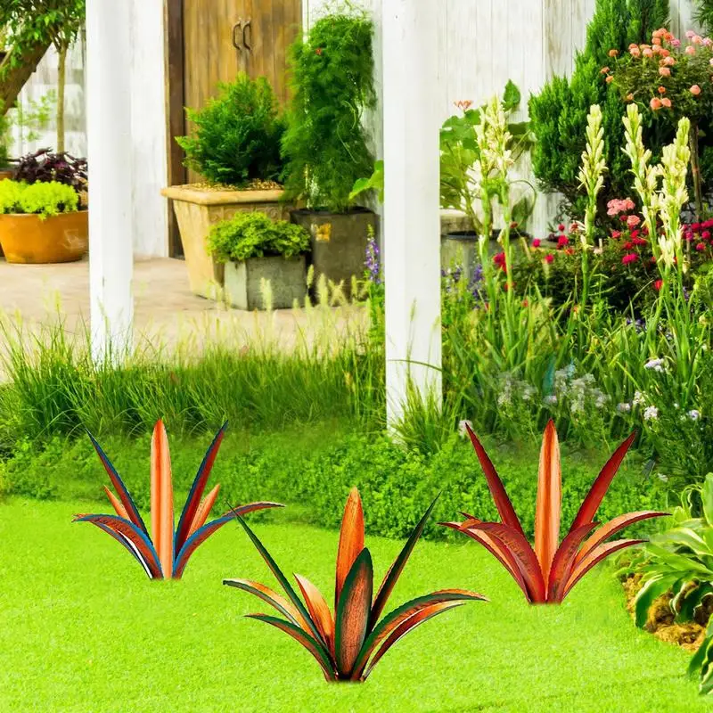 Metal Agave DIY Tequila Rustic Garden Sculpture Ornaments Outdoor Decorative Figurines Home Yard Stakes Lawn Sculpture Statue