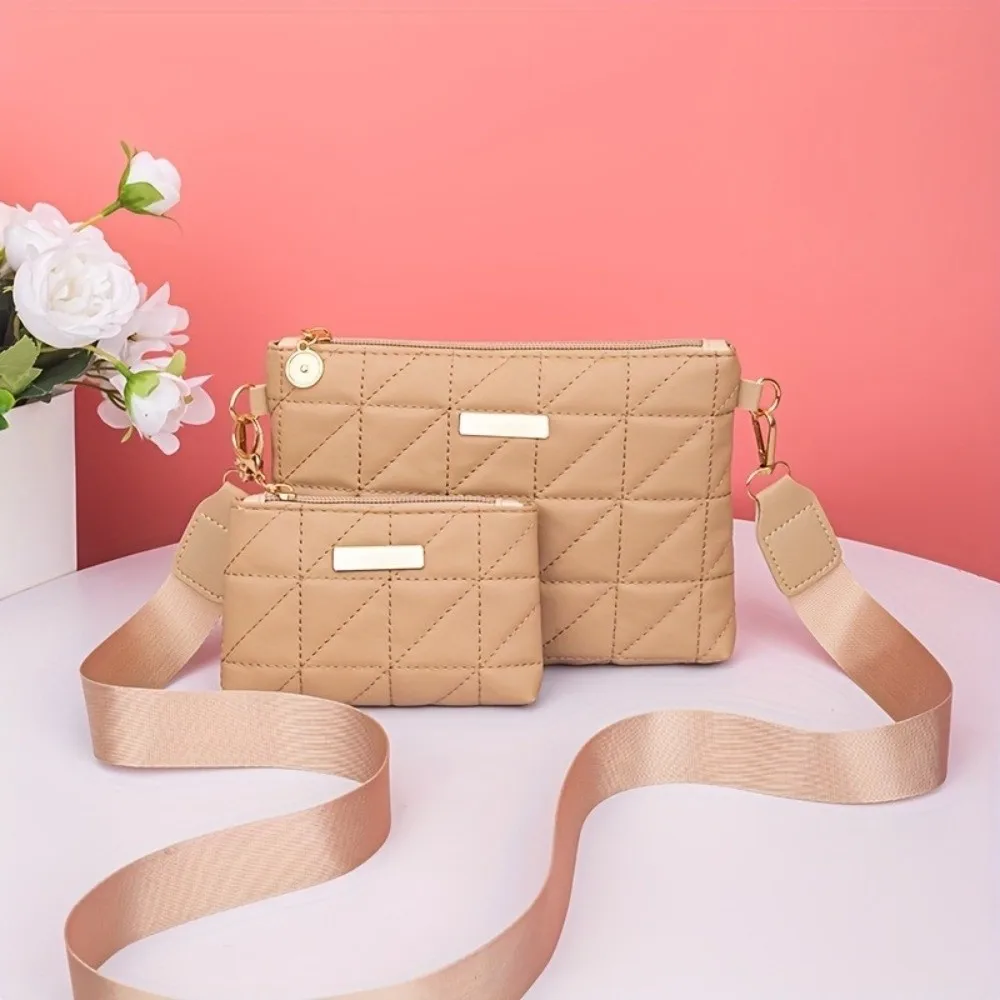 2Pcs Practical PU Leather Phone Bag Wallet Solid Color Quilted Design Crossbody Bag Multi-functional Mini Clutch Bag Casual Wear