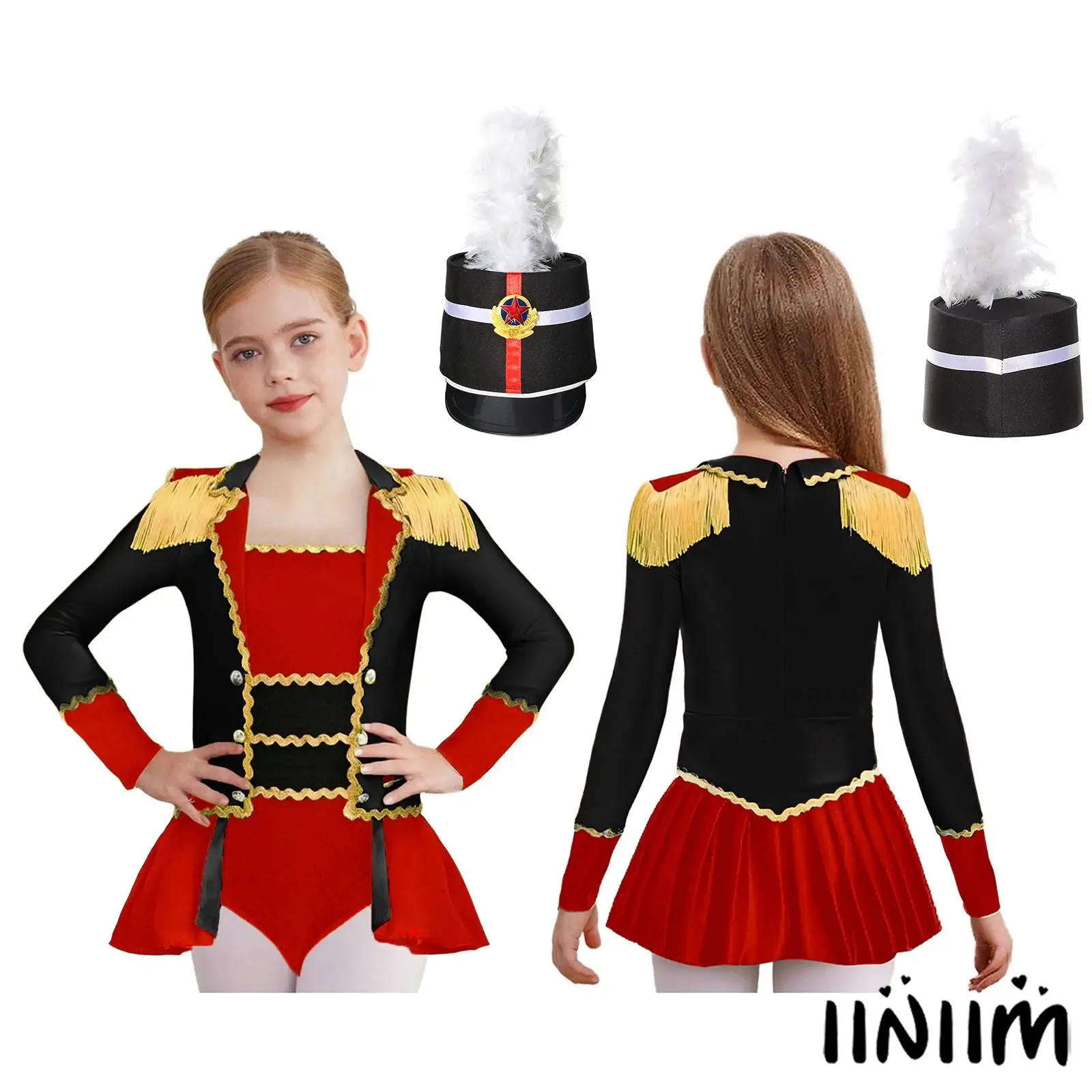 

Circus Ringmaster Costume 2 Piece Girls Epaulets And Pleated Overlay Circus Performance Outfit for Halloween Themed Parties