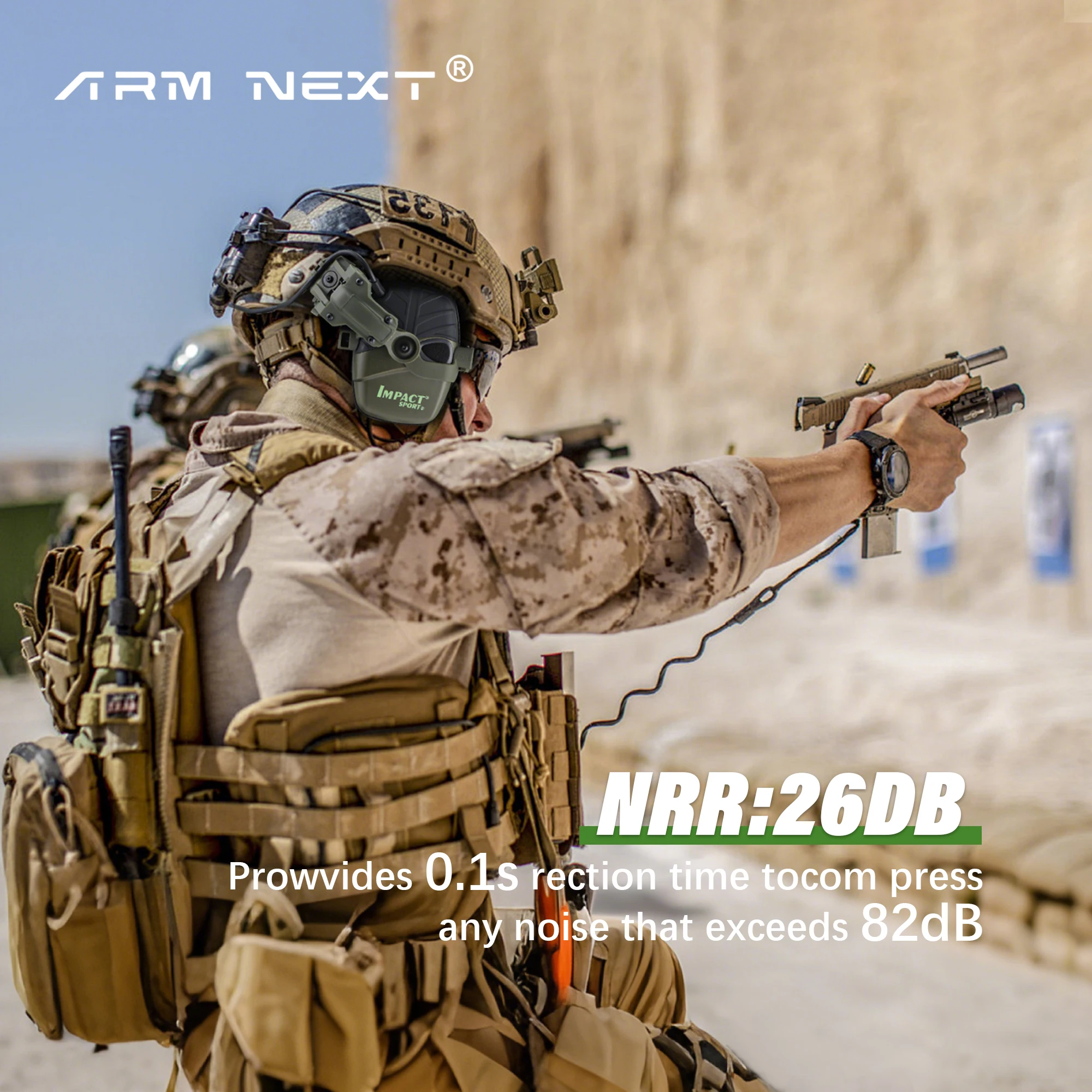 Professional Grade Tactical Ear Protection 26dB NRR with Built-in Mic & 3.5mm Jack - Powered by 2 AAA Batteries, Perfect for Mil