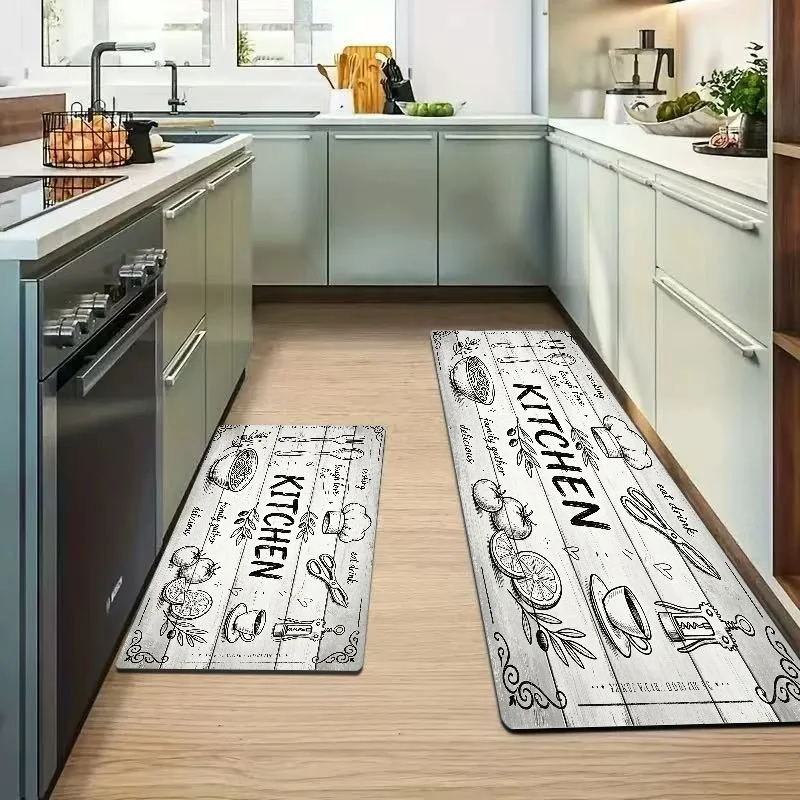 VIKAMA Crystal Velvet Farmhouse Kitchen Letter Print Runner Mat Set Waterproof Anti Slip Absorbent Floor Rug Home Decor Gift