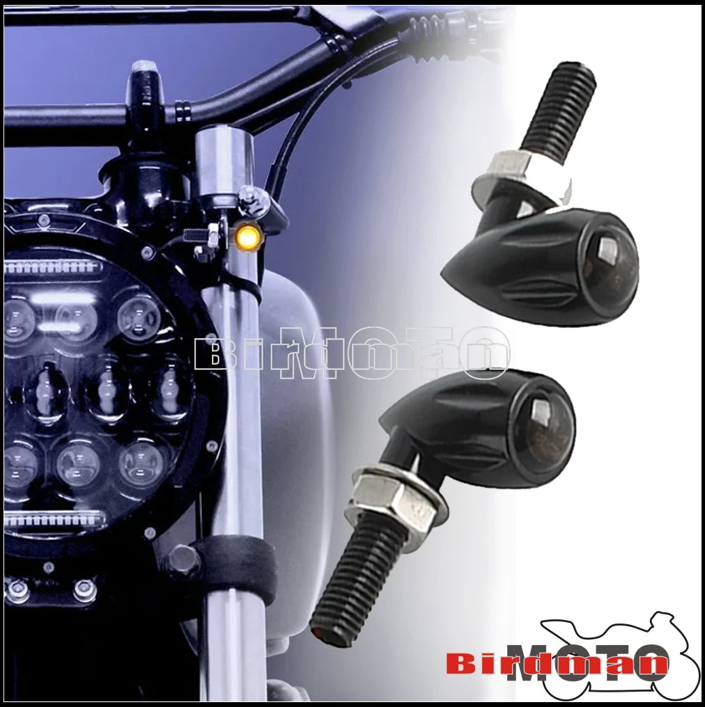 Black Bullet Mini Motorcycle LED Turn Signal 8mm Moto LED Indicator Flasher For Harley Cafe Racer Bobber Chopper Accessories 12V