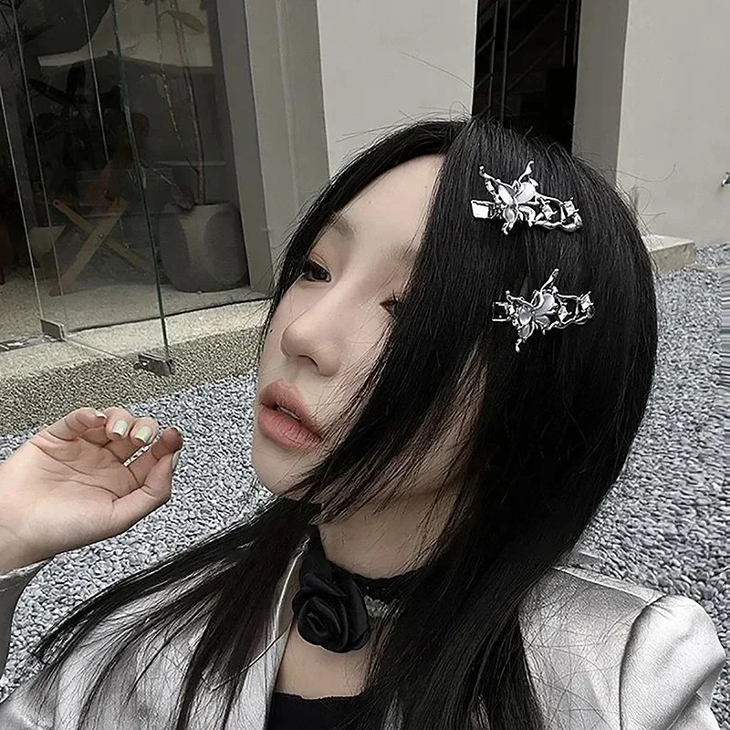 Y2k clipe de borboleta irregular, grampo de cabelo de metal líquido, grampos de cabelo de zircônia para mulheres, acessórios de cabelo, clipe de cabelo de metal lateral