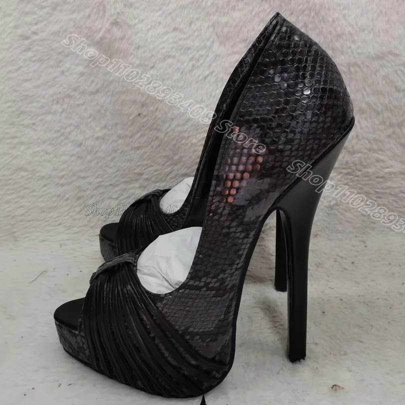 

Snakeskin Platform Peep Toe Pumps Thin High Heels Leather British Style Fashion Women Party Dress Shoes 2025 Zapatos Para Mujere