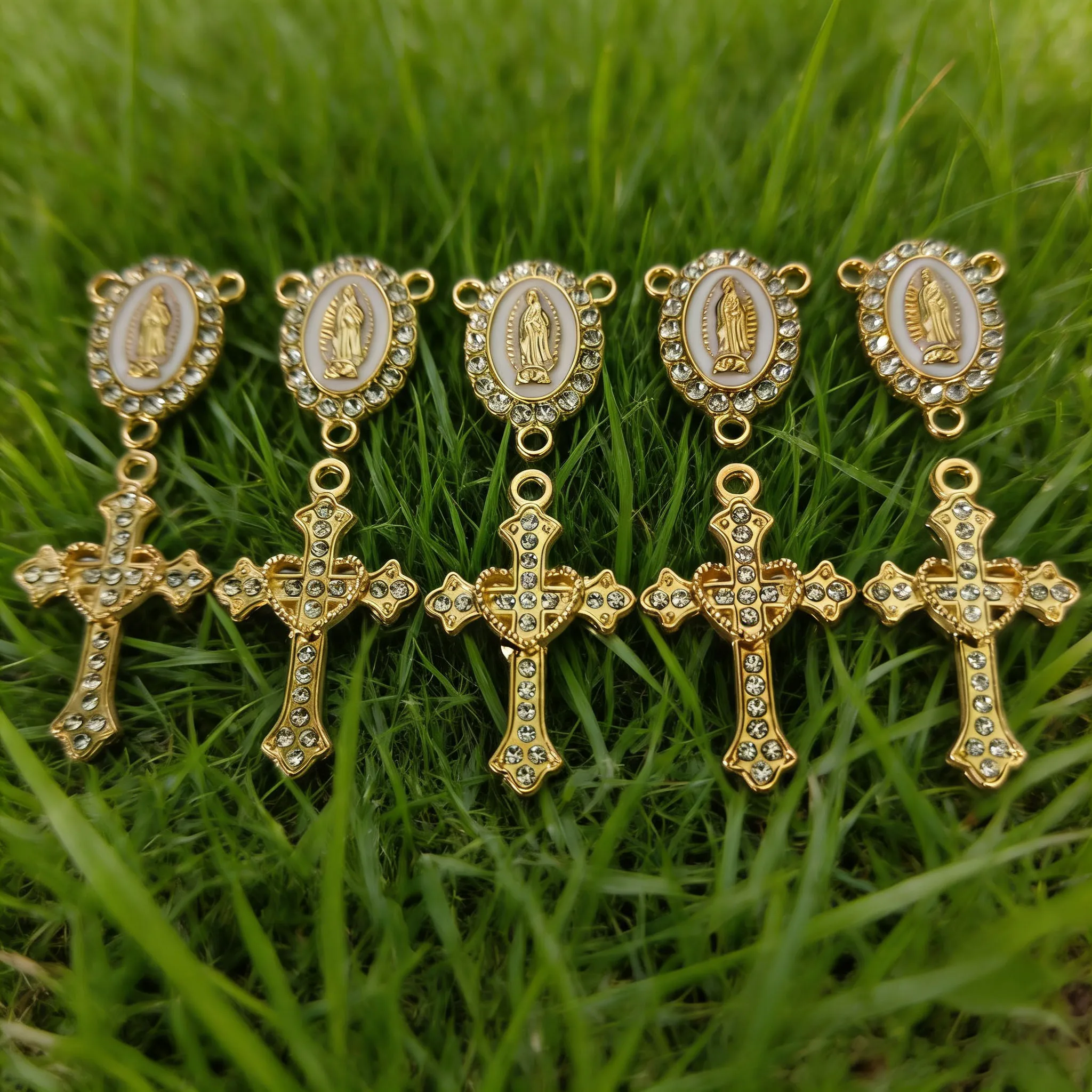 5 Sets Virgin Mary Centerpiece Jesus Cross Medals Catholic Rosary DIY Jewelry Making