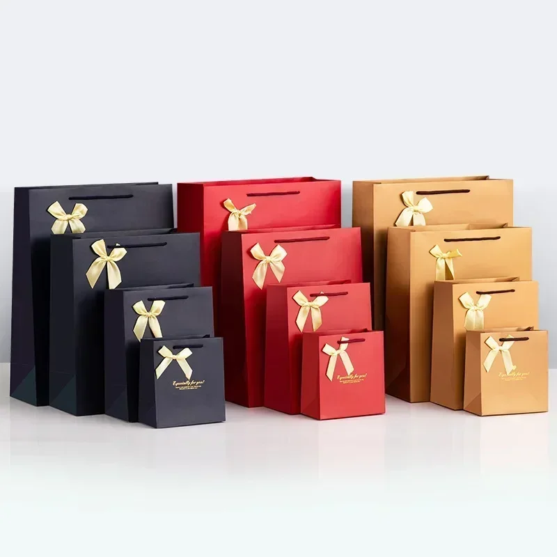 

10pcs Butterfly Knot Gift Bag Festival Gift Jewelry Packaging Bags Clothing Store Hand-held Paper Pouch with Hot Stamping Logo