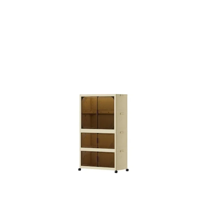 Foldable Transparent Double Door Storage Cabinet Large Capacity Dustproof Floor to Ceiling Wardrobe for Bedroom Home