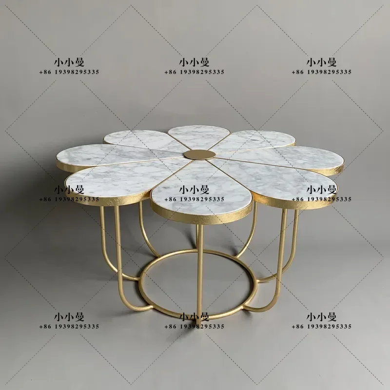 Modern Light Luxury Petal Marble Wrought Iron Coffee Table for Living Room Villa Club Soft Decoration Model House Furniture