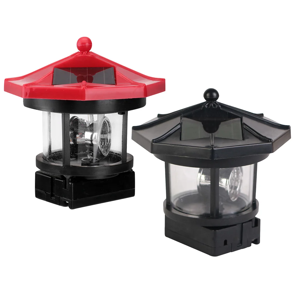 2 pièces résine phare solaire lampe extérieure rotative lumière LED pour jardin cour voie Patio décor éclairage phare lampe