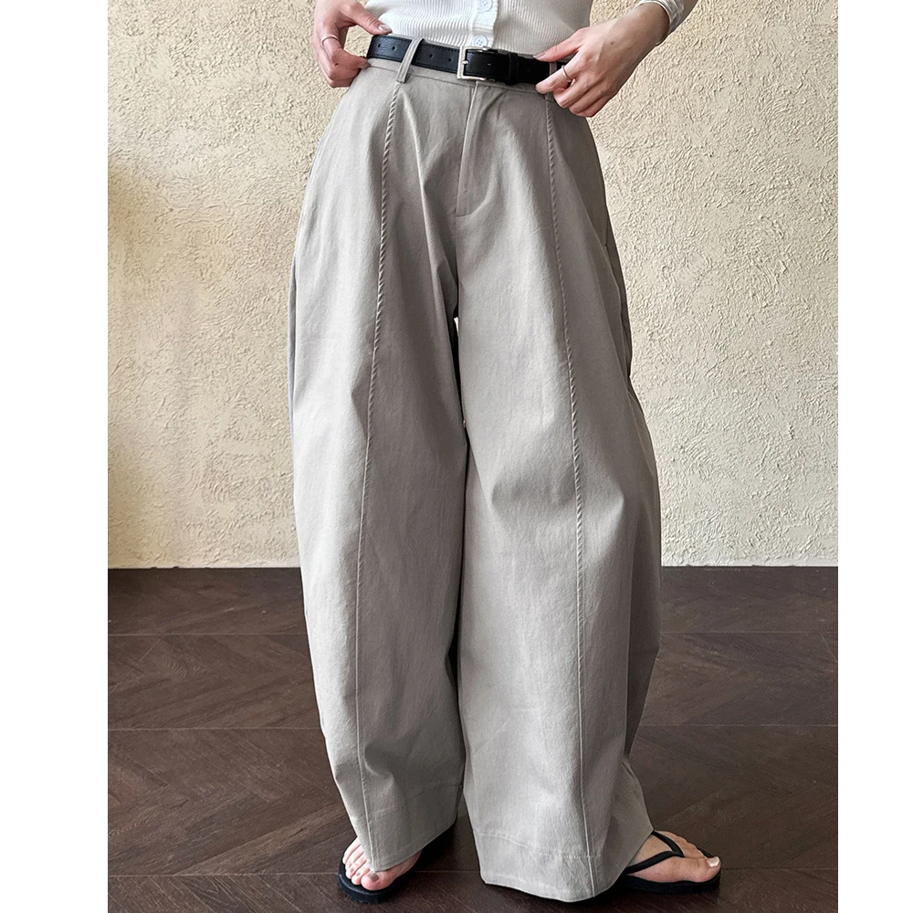 ใหม่มาถึงผ้าฝ้าย 62% ผู้หญิงกางเกงขากว้างใหญ่เอวสูงสบายๆตรงกางเกงหญิงเสื้อผ้าผู้หญิงกางเกง