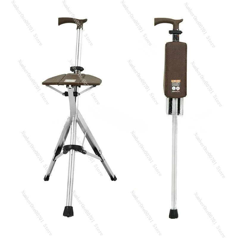 New High Quality Aluminum Alloy Foldable Walking Cane Stick With Seat Adjustable Elderly Crutch Chair With Stool