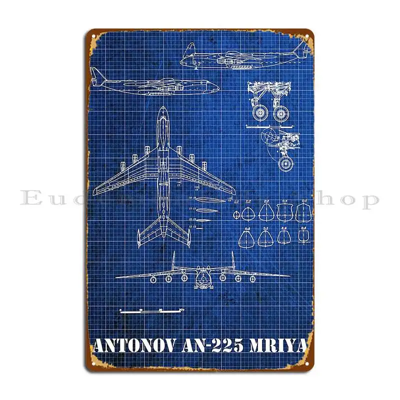 Vintage Blueprint Of Antonov An 225 Mriya Aircraft Metal Plaque Painting Wall Pub Custom Iron Rusty Tin Sign Poster