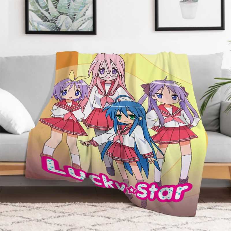 Anime Lucky Star Fur Blanket for Winter Microfiber Bedding Sofa Blankets Green Plaid With Print Throwing Plead Cover Downy Knee