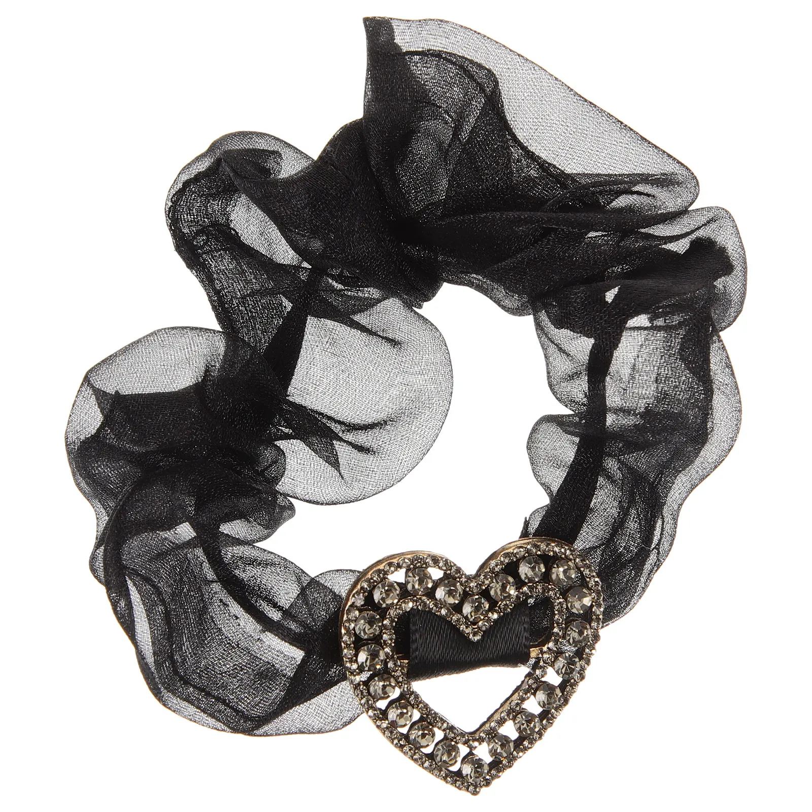 

Big Heart Bow Rhinestone Scrunchies Elastic Band Black Accessories Women Girls Hair Ties Ponytail Holders Hair Accessories