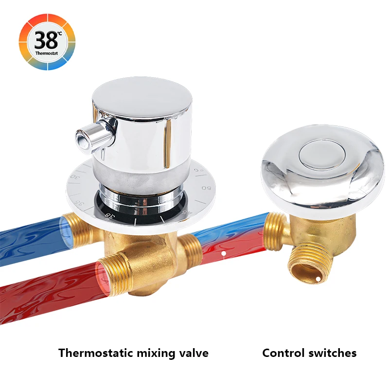 

New Arrival 1Way Thermostat Water Mixing Valve Cold & Hot water Faucet Tap Solid Brass On/Off Switch Control