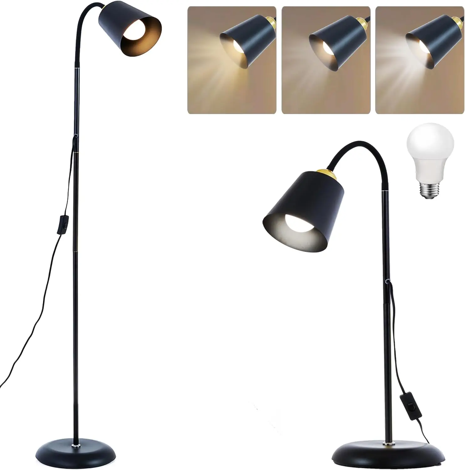 

Adjustable Floor Lamp with LED Bulb, Industrial Standing Light for Living Room Bedroom Office