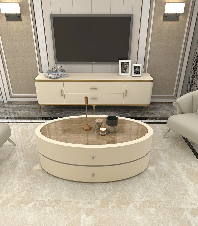 Coffee table household American light luxury TV cabinet living room round coffee table