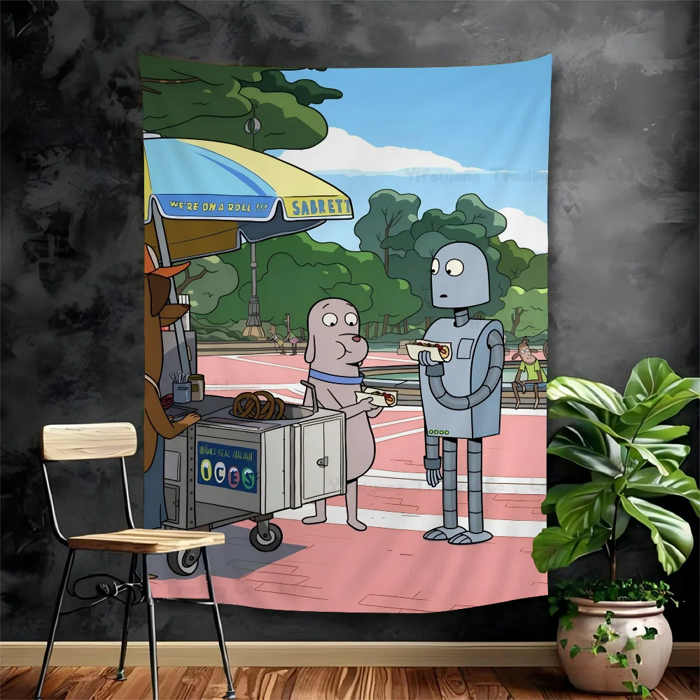 

Robot Dreams Cartoon Tapestry Hippie Flower Wall Carpets Dorm Decor Art Home Decor