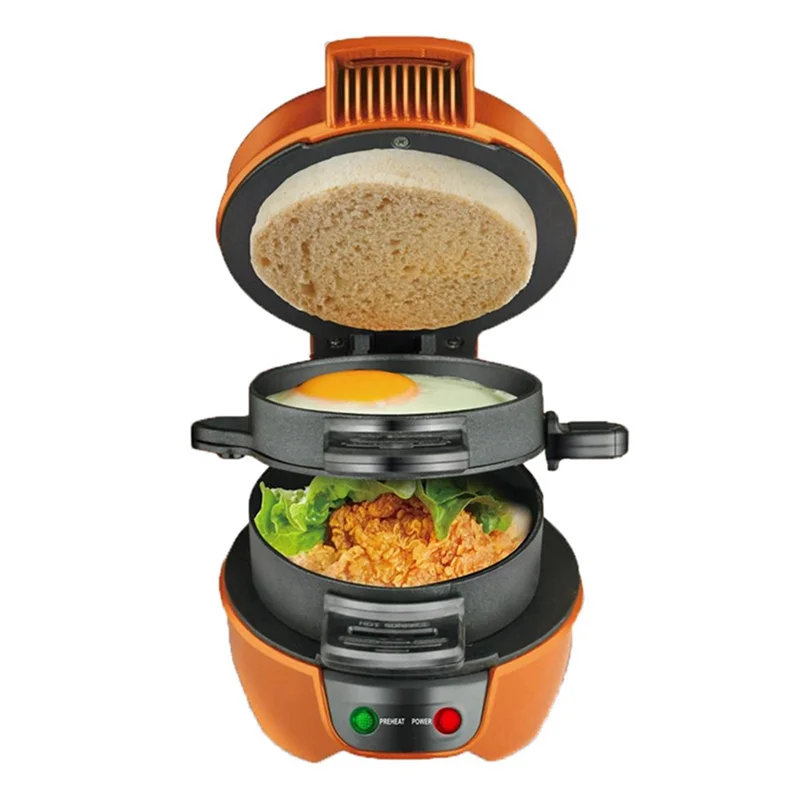 

AB15-Orange Multifunctional Hamburger Maker Bread Machine Home Breakfast Machine Toasting Electric Pancake Maker EU Plug
