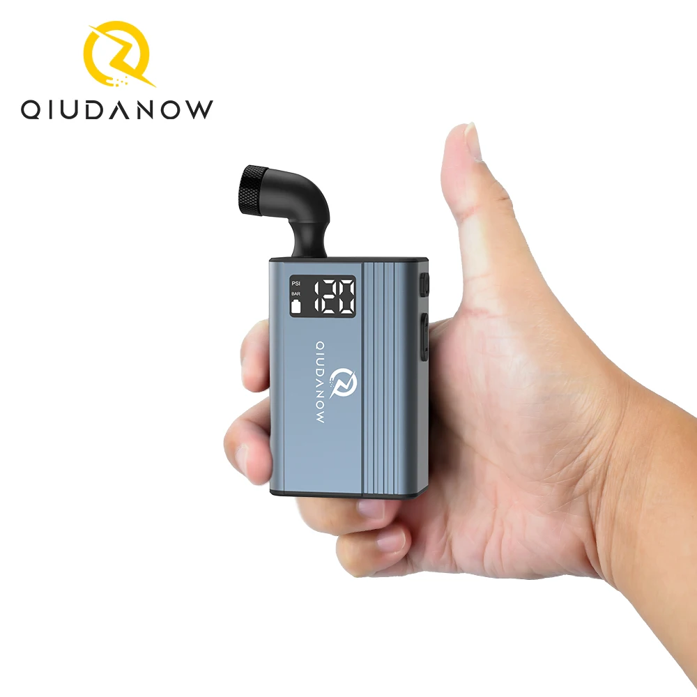 QIUDANOW 120PSI Mini Electric Bike Pump with Screen Type-C Charging compatible with Schrader/Presta Valves for MTB/Road Bike