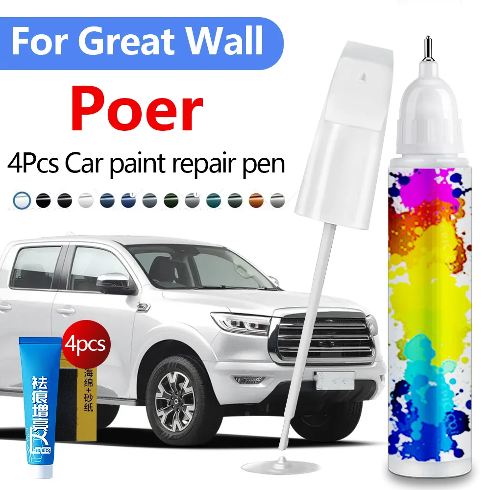 

Ручка для ремонта автомобильной краски для 2019-2025 GMW Great Wall Poer, аксессуары для ремонта царапин, 4 шт., черный, белый, серебристый, коричневый, синий, красный