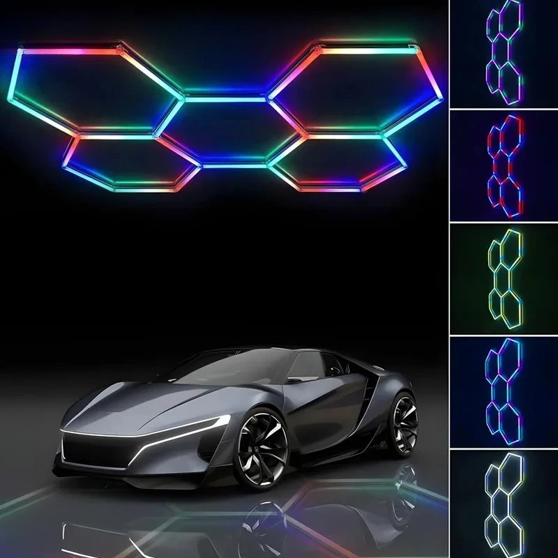 RGB Honeycomb Ceiling Lights Waterproof Grids Hexagonal LED Lamps LED Car Workshop Garage Studio Warehouse Hall Office Gym Decor