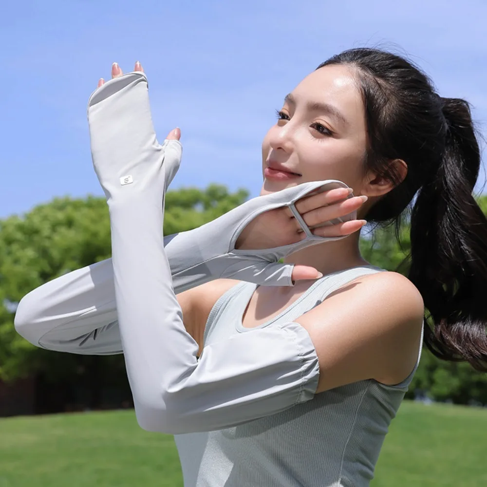 Proteger as mãos mangas de seda gelo envoltório completo braço cobre protetor solar manga anti-uv proteção solar ciclismo manga luvas ao ar livre