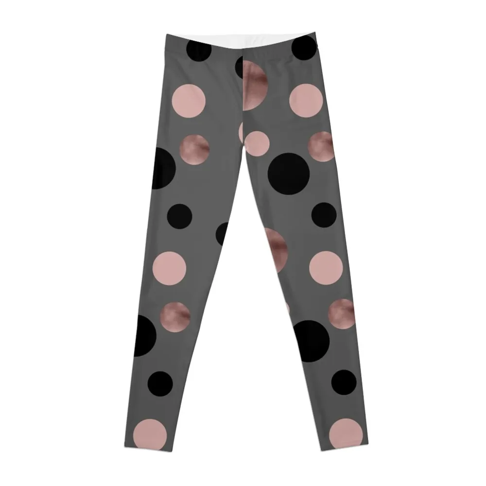 

Elegant rose gold, black and pink dots Leggings sports tennis for gym top exercise clothing for Womens Leggings
