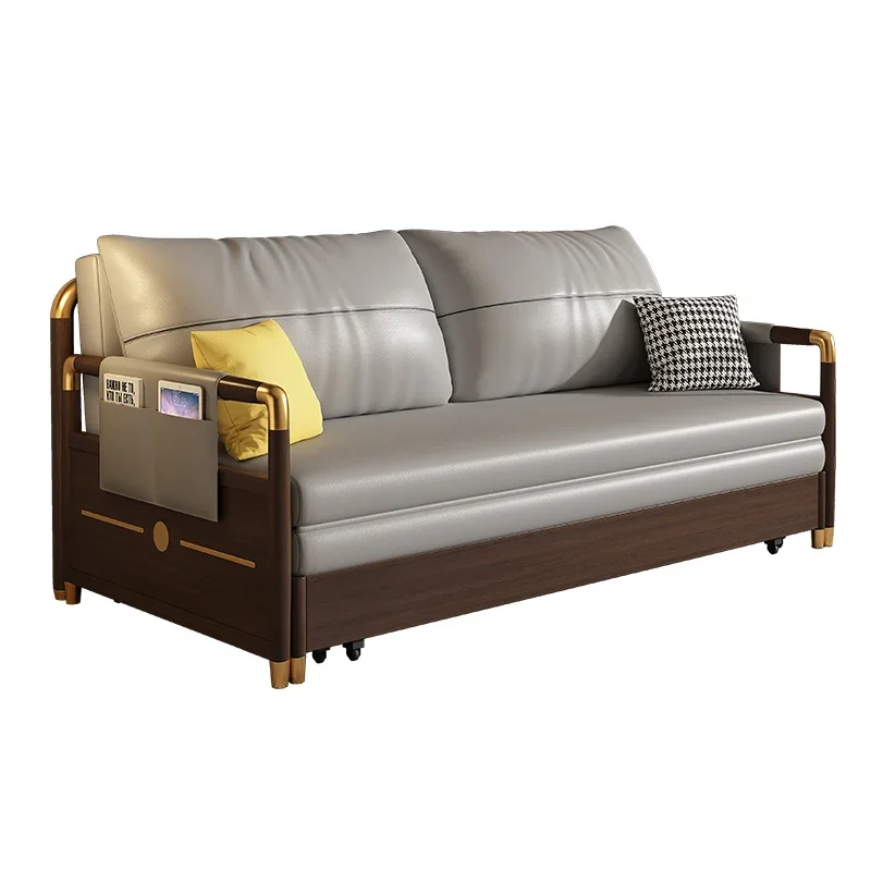 Solid wood sofa bed multi-functional foldable small apartment new Chinese technology cloth single double storage telescopic dual