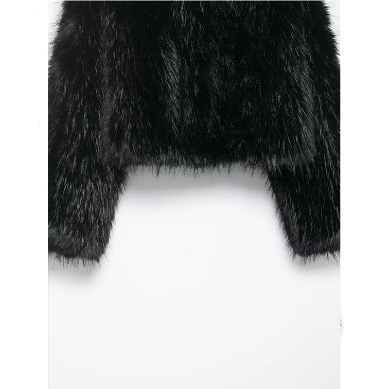 فو الفراء معاطف قصيرة المرأة موضة كم طويل زغب الفراء الدافئة جواكت شتوية للنساء 2025 أنيقة ملابس خارجية جديدة غير رسمية #6