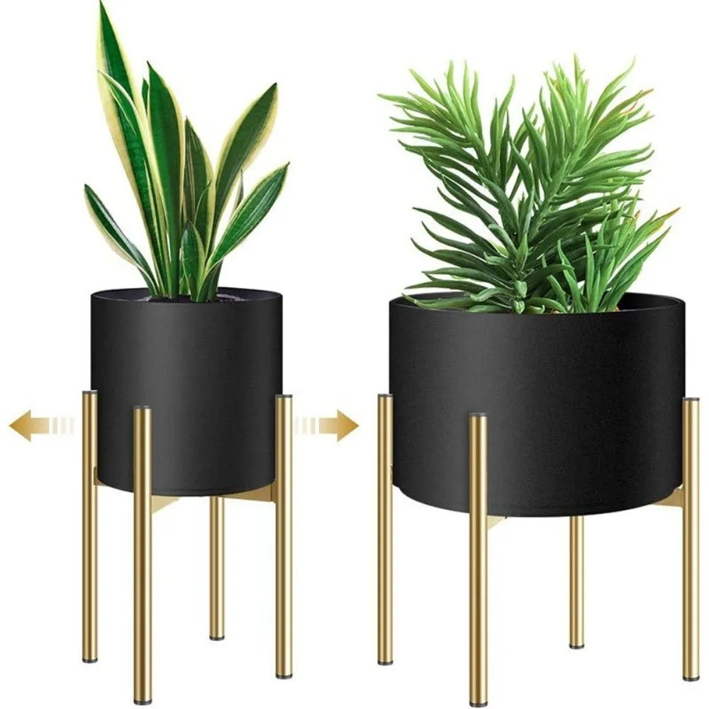 Heavy Duty Metal Plant Stand Adjustable Mid Century Modern Planter Holder Stable Design Corner Floor Stand Plant Display