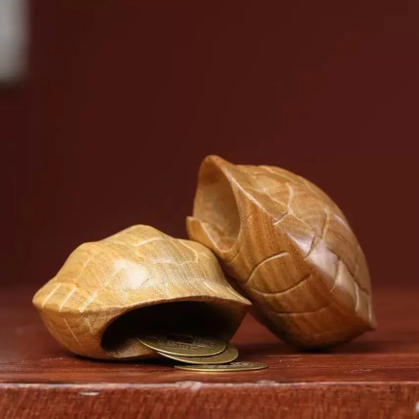 Green Sandalwood Tortoise Shell Hand Piece Fortune Coin Design Stress Relief Wenwan Hand Play Fun Wood Craft Ornament