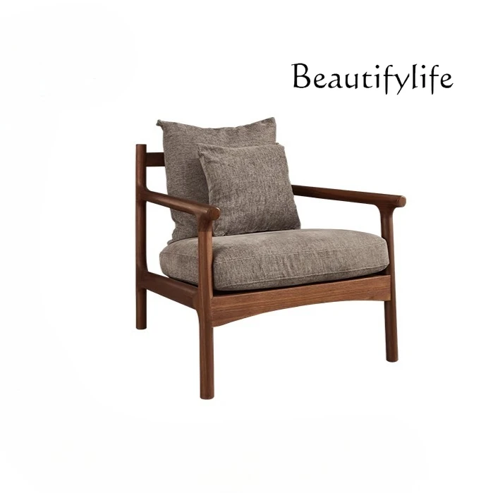 

North American black walnut leisure chair Nordic simple all-solid wood fabric sofa Home living room single sofa