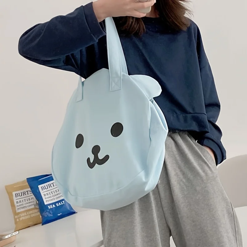 Cute Cartoon Bear Canvas Tote Bag, Double-Sided Shoulder Bag, Large Capacity Shopper Bag for Women, Casual School Bookbag Bags