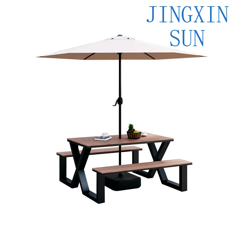 Outdoor plastic wood table and chair combination Internet celebrity milk tea shop coffee shop casual table and chair outdoor cou