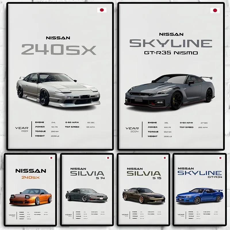 Japanese Modern Sports Car Poster Nissan Skyline GTR JDM Automotive Canvas Painting Wall Art for Garage Living Room Home Decor