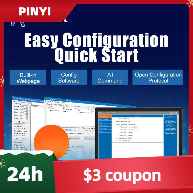 Neu (Preis für 4 Stück) PUSR TTL-zu-Ethernet-Modul Plug-in-Paket-Design mit 1*TTL, 1*RJ45 10 Mbit/s ETH USR-TCP232-T0