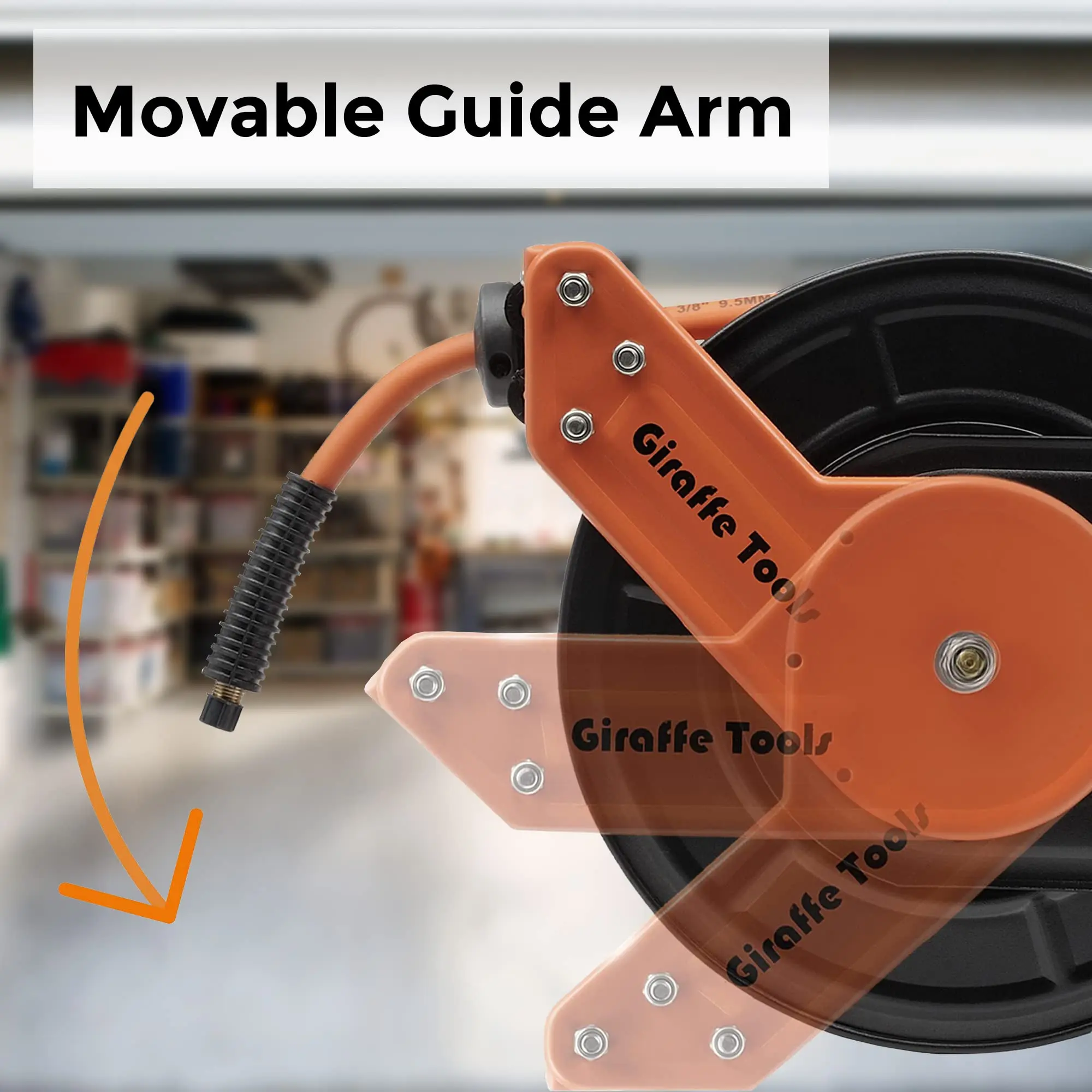 Giraffe Tools TA15B Retractable Air Hose Reel Wall Mount 3/8" x 50 ft Hybrid Hose, Air Compressor Heavy Duty Steel Reel