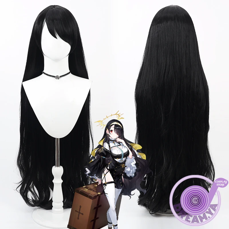 Wakaba Hinata Cosplay Wig Blue Archive Game Black 100cm Long Heat Resistant Synthetic Hair Halloween Party Role Play + Wig Cap