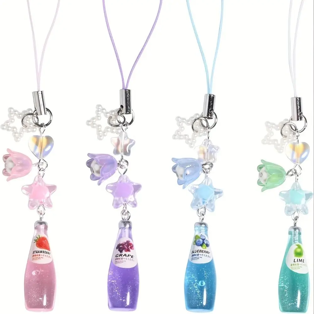 Sweet Girl Y2K Phone Pendant Drink Bottle Fruit Soda Phone Lanyard Handmade Phone Charms Phone Chain Bag Keychain