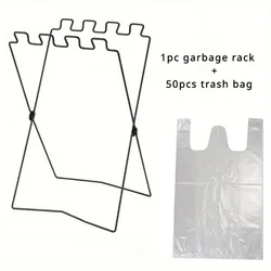 Portable Trash Bag Holder with 50 Bags - Foldable Wire Frame Rack for Camping, Bbqs, Picnics & Kitchen Use